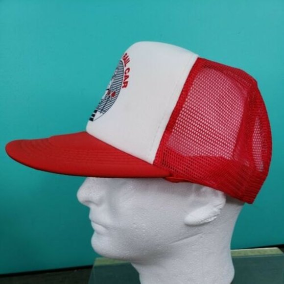 Vintage Train Maryland Rail Car Snapback Mesh Back Trucker Hat Cap Red  & White - Picture 2 of 7